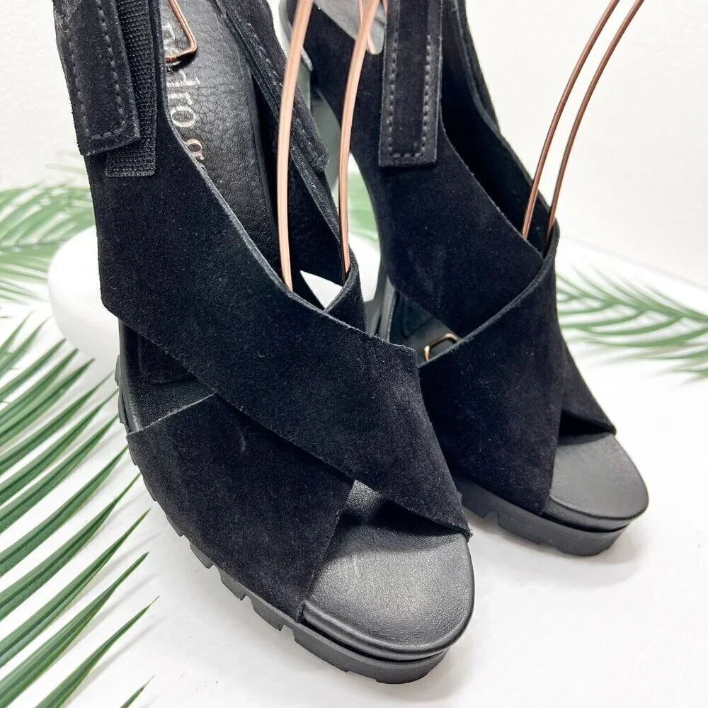 Pedro Garcia Yuval Black Leather Open Toe Slingback High Heel Sandals Size 39.5